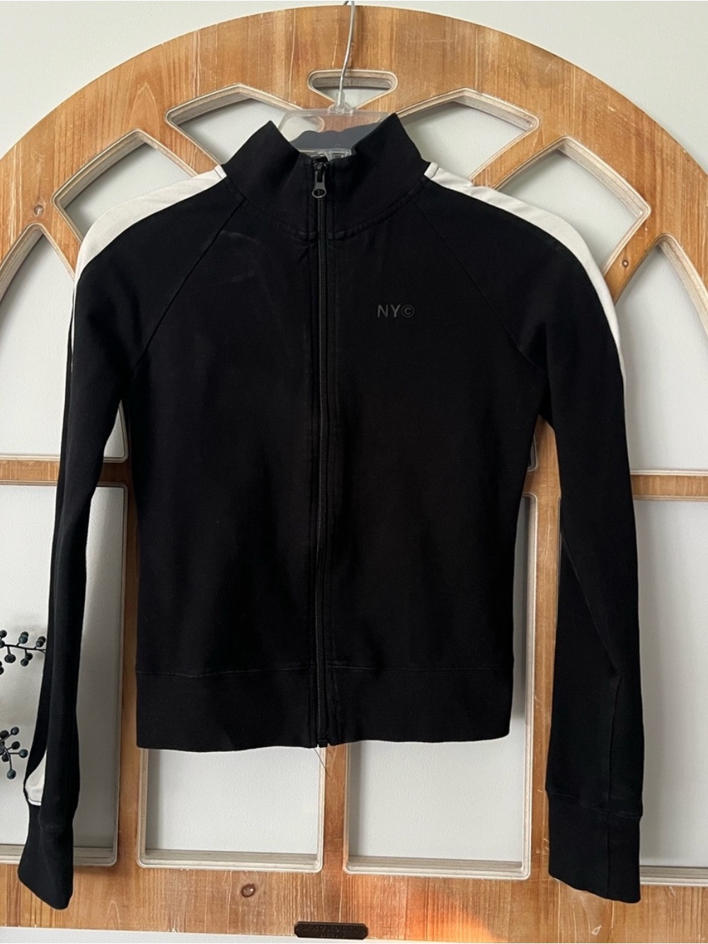 5/$20 SALE ❤️ NYC Black Bomber Jacket with White Shoulder Panels
